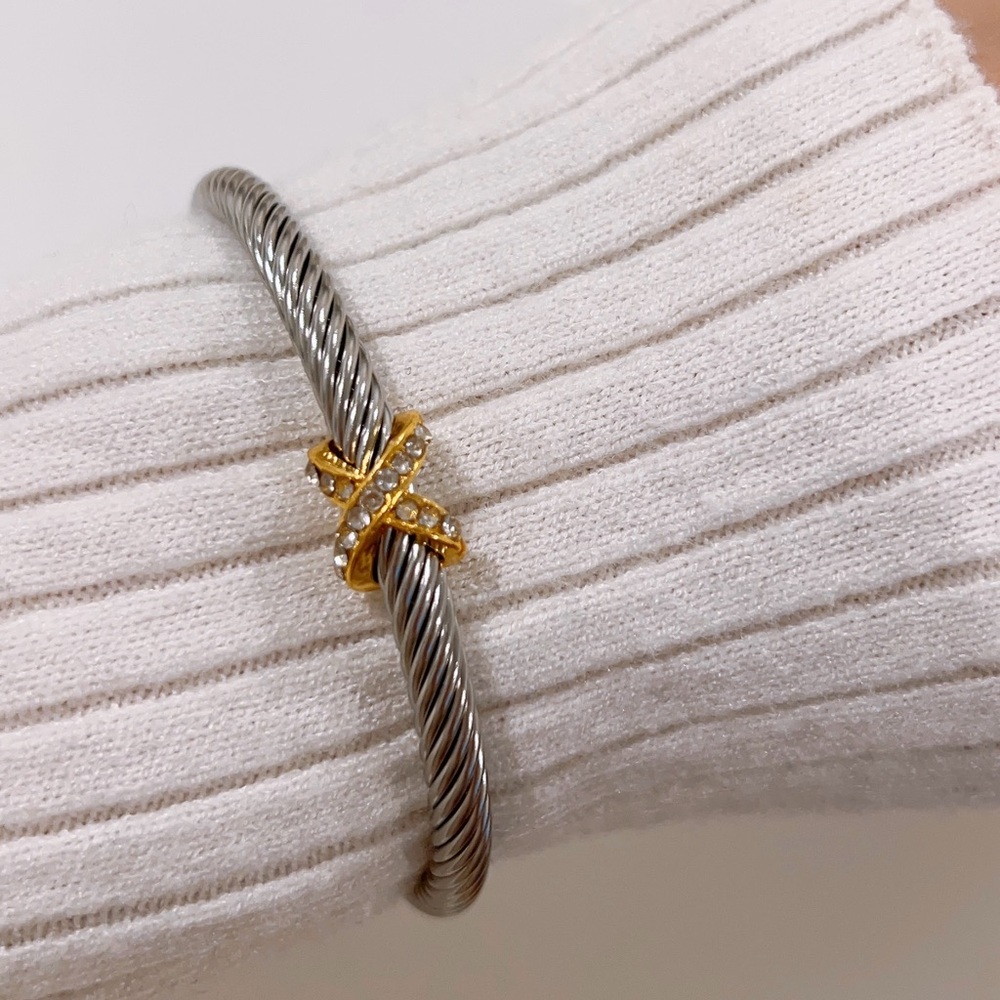 Stainless steel Crisscross Cable Bracelet - Silver & Gold